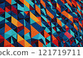 An intricate pattern of colorful geometric shapes creating a sense of depth and dimension. 121719711