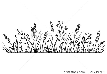 Black floral pattern, field and flowers Black floral pattern, field and flowers 121719763