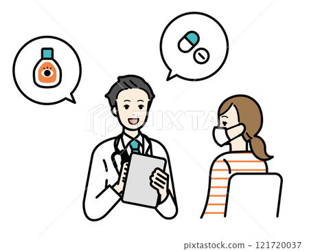 Illustration of a woman consulting a doctor about hay fever Illustration of a woman consulting a doctor about hay fever 121720037
