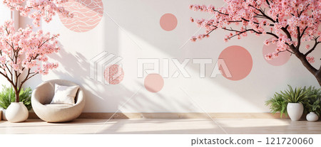 Floral patterned fabric showcasing delicate blossoms in a bright, natural light setting Floral patterned fabric showcasing delicate blossoms in a bright, natural light setting 121720060