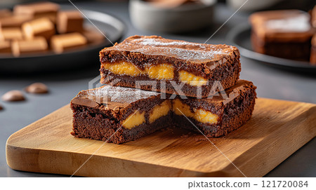 Delicious chocolate brownies with creamy filling, perfect for dessert lovers 121720084