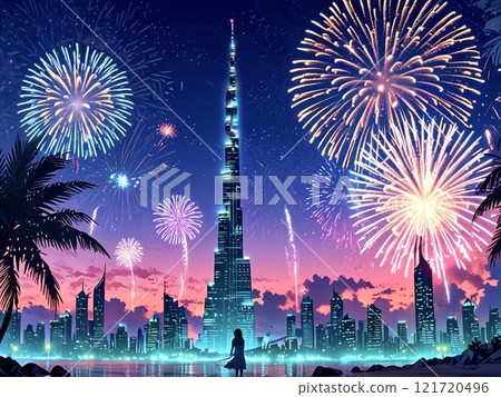 杜拜建築和煙火 121720496