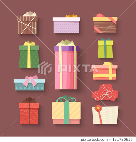 xmas gifts set with shadows brown back 121720635