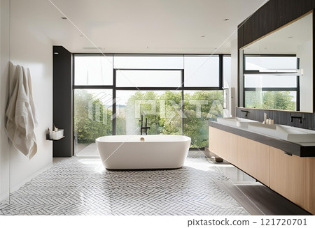 Modern spacious bathroom, clean, minimalist, functional, and stylishly designed.AI Generated 121720701