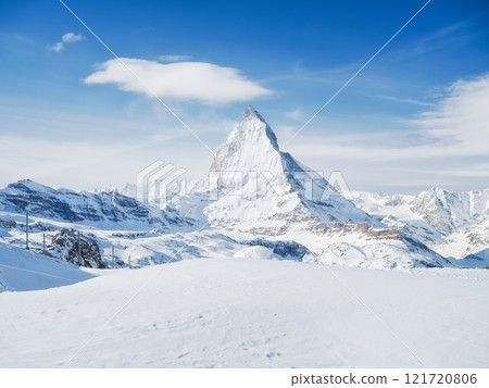 Matterhorn, Switzerland. Winter mountain landscape. A place for skiing. Zermatt ski resort. 121720806