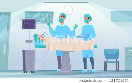 surgery interior. doctor with assistant preparing to operation surgery interior. doctor with assistant preparing to operation 121721071