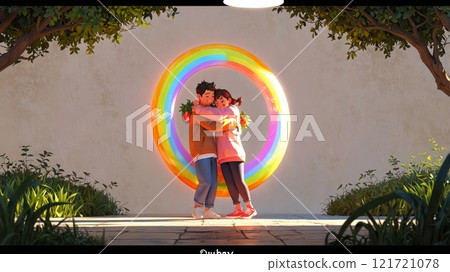 The guy happily hugs the girl. January 21 - International Hug Day 121721078