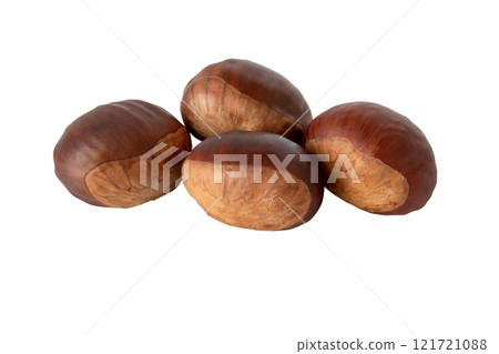 Chestnut fruits group closeup isolated on white Chestnut fruits group closeup isolated on white 121721088