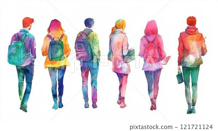 Colorful watercolor illustration of a person's back 121721124