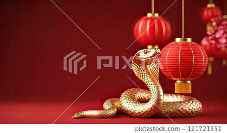 The symbol of the new year 2025 is a golden snake on a red background, Chinese New Year 121721551