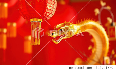 The symbol of the new year 2025 is a golden snake on a red background, Chinese New Year 121721570