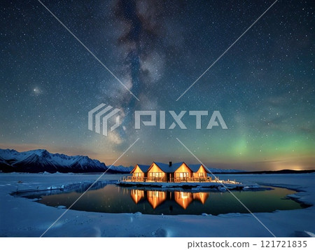 A Scandinavian cottage with a view of the Milky Way 121721835