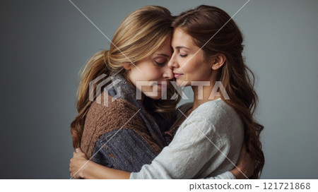 Girl hugs girl tenderly. January 21 - International Hug Day 121721868