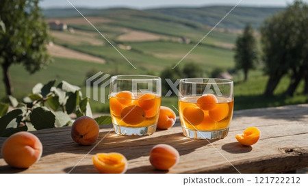 Hungarian Palinka with Apricots in a Village Scene Hungarian Palinka with Apricots in a Village Scene 121722212