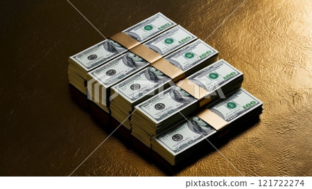 Bundles of Dollars on a Luxurious Gold Background Bundles of Dollars on a Luxurious Gold Background 121722274
