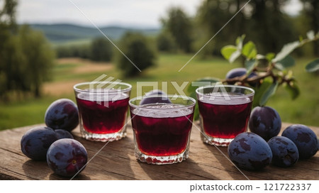 Traditional Slovak Slivovitz with Fresh Plums 121722337