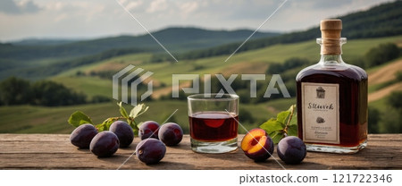 Traditional Slovak Slivovitz with Fresh Plums 121722346