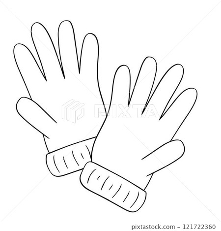 pair of winter gloves, cold weather protective gear. Isolated vector on white background graphic line composition pair of winter gloves, cold weather protective gear. Isolated vector on white background graphic line composition 121722360