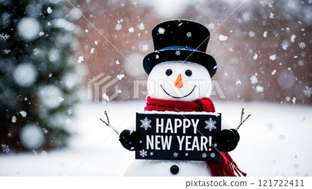 Snowman Wishing a Happy New Year 121722411