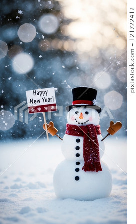 Snowman Wishing a Happy New Year 121722412