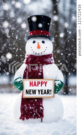 Snowman Wishing a Happy New Year 121722416