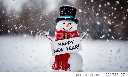 Snowman Wishing a Happy New Year 121722417