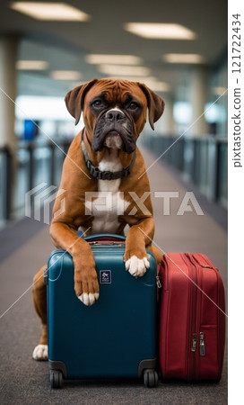 A Dog with Suitcases at the Train Station - Ready for Vacation 121722434