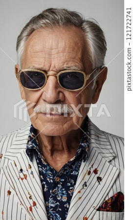 Stylish Elderly Man in Trendy Club Attire 121722741