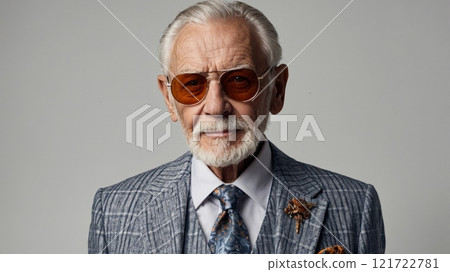 Stylish Elderly Man in Trendy Club Attire 121722781