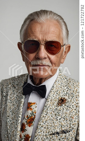Stylish Elderly Man in Trendy Club Attire 121722782