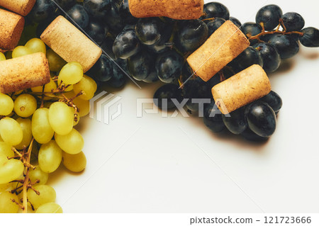 Wine stopper. Good old brandy, cognac,wine, black ripe grapes Wine stopper. Good old brandy, cognac,wine, black ripe grapes 121723666
