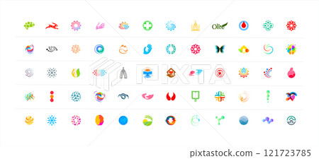 Big logo collection. Modern colorful logo set for diverse industries like health, education, tech, environmen, non-profits, startups, marketing, community, digital platforms, art and culture. Vector 121723785