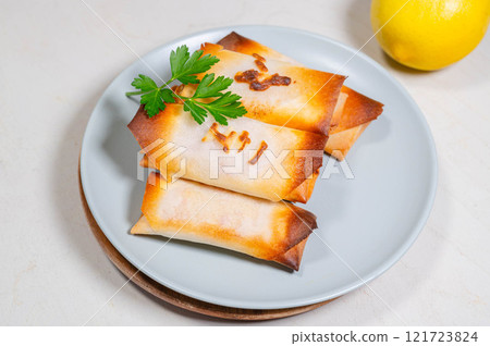 Crab cream croquette style spring rolls 121723824