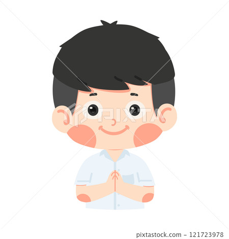 A cute student boy greeting with Sawasdee A cute student boy greeting with Sawasdee 121723978