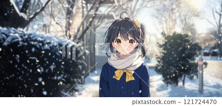 Schoolgirl in the snow 121724470
