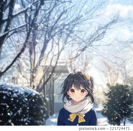 Schoolgirl in the snow 121724471