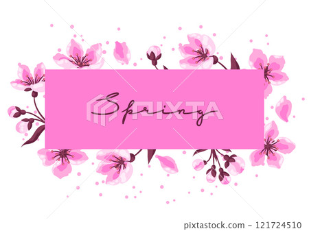 Background with spring flowers. Apple, sakura or cherry blossom. Beautiful decorative blooming plants. 121724510