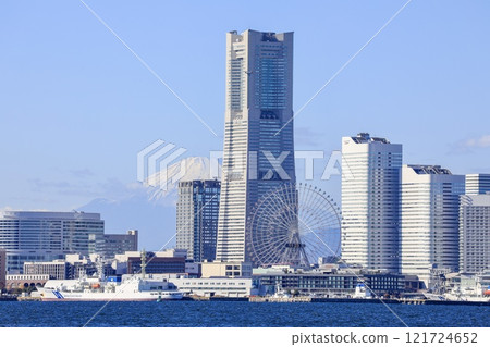 View of Minato Mirai and Mt. Fuji in the distance from Daikoku Wharf, Yokohama View of Minato Mirai and Mt. Fuji in the distance from Daikoku Wharf, Yokohama 121724652