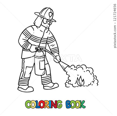 Firefighter with a fire extinguisher Coloring book 121724656
