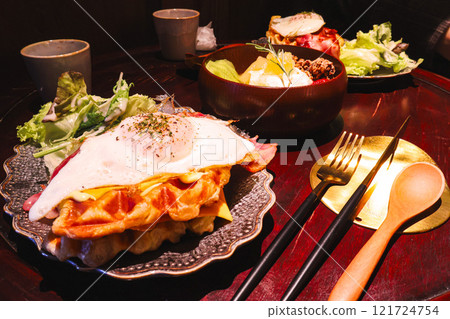 Waffle sandwich and salad lunch plate Waffle sandwich and salad lunch plate 121724754