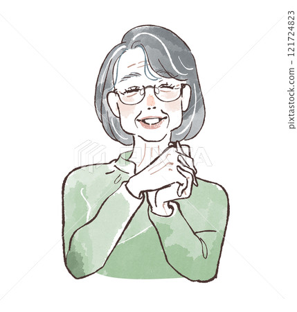 鮑伯頭髮高級女性雙手交叉，表情快樂 121724823