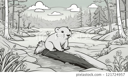 Animal Coloring Book for Children's Development with Outline Drawings 121724957