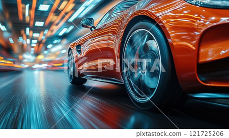 A fast-moving sports car. Sports car in motion on the road 121725206