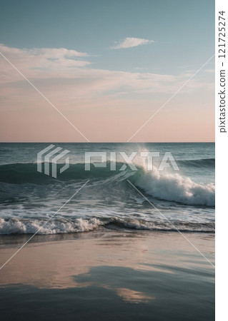 The sea surf at sunset enchants with its beauty. 121725274