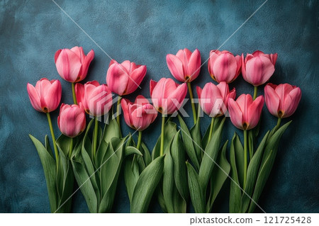 A bright bouquet with red tulips symbolizing love and celebrating the arrival of spring, anniversary or romantic holiday A bright bouquet with red tulips symbolizing love and celebrating the arrival of spring, anniversary or romantic holiday 121725428