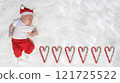 Baby Boy in a Christmas Outfit on a Light Background. Selective Focus 121725522