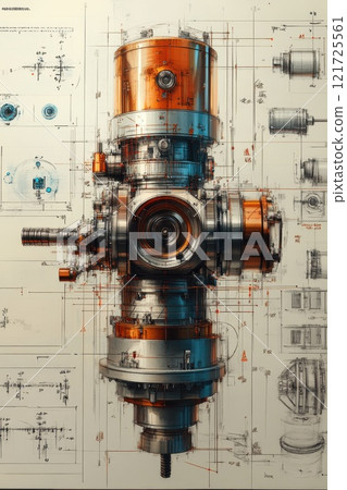 Machine part sketch , Machine part drawing . Illustration Machine part sketch , Machine part drawing . Illustration 121725561
