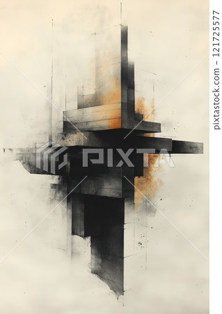 Volumetric geometric figure of abstract form, vintage line drawing. Illustration 121725577