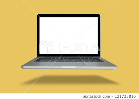 Laptop with blank screen isolated on yellow background 121725810
