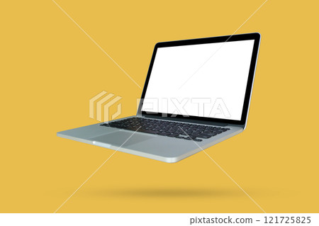 Laptop with blank screen isolated on yellow background 121725825